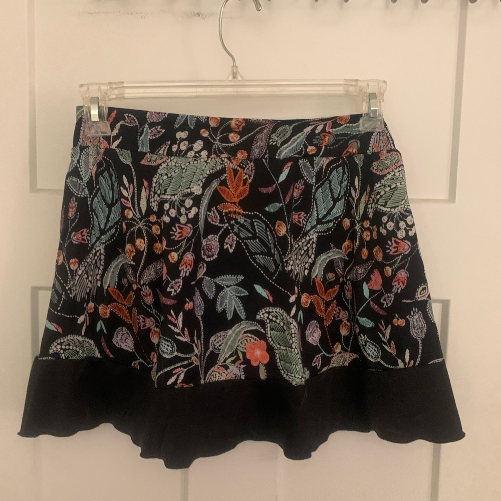 VENUS Black swim Skirt with Colorful Floral Embroidery